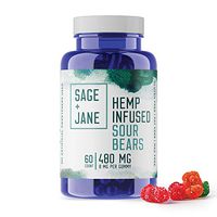 Sage & Jane All Natural Premium Hemp Infused Sour Gummy Bears, Made in The USA, 480MG 60 Count, Great for Anxiety Relief and Immune Support