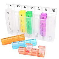 Shellkingdom 7 Day Pill Organizer, Push Button Weekly Pill Box, Vitamin Pill Case, Pill Container