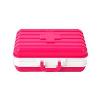 Mini First Aid Kit Medical Storage Case, Rosa Schleife Kids Multi Function Environmental Plastic Travel Medicine Box Pill 6 Compartments Storage Box Holder Suitcase