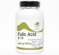 Folic Acid 400mcg B-12 1000mcg ~ 200 Capsules - No Additives ~ Naturetition Supplements