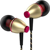 Earphones Headphones,Powerful Bass Driven Sound, with Microphone Mic Stereo and Volume Control Waterproof Wired Earphone Ergonomic Design for iPhone, iPad, iPod, Samsung and Mp3 Players (Gold)