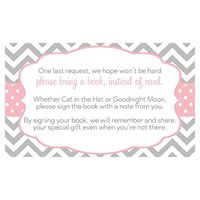 Bring a Book Cards for Baby Shower Book Inserts Baby's First Book Library Keepsakes Gifts Ideas Pink and Gray Chevron Stripes Polka Dots Girls It's A Girl (25 Count)