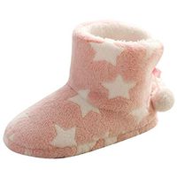 Theoylos Womens Winter Bootie Slippers Fuzzy Comfy Plush Memory Foam Star Booties Anti-Slip House Slipper Shoe Pink