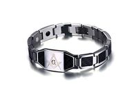 VNOX 316L Stainless Steel Masonic Carbon Fiber Magnets Elements Therapy Bracelet for Men,Silver