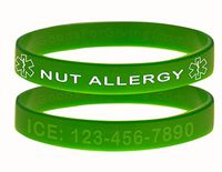 Custom Nut Allergy ID Bracelet Wristbands - 2 Pack - Green - 6 Inches - Toddler