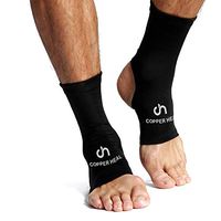 ANKLE Compression Sleeve by COPPER HEAL (PAIR) - Highest Copper Infused Brace Socks Arch Support Foot Swelling Achilles Tendon Joint Pain Plantar Fasciitis Sports Injury night splint orthotic inserts
