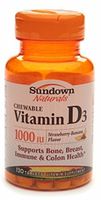 Sundown Naturals Vitamin D3 1000 IU Chewable Tablets Strawberry-Banana Flavor 120 Tablets (Pack of 2)