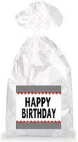 Happy Birthday Black and White Striped Party Favor Bags with Ties - 12pack