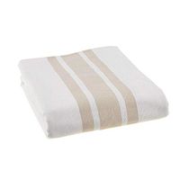 (70x90 in) Hospital Patient Bath Blanket, Cotton Blended Striped/White-Beige Stripe