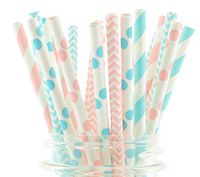 Baby Shower Straws (50 Pack) - Boy Girl Gender Baby Shower Party Supplies, Pink & Blue Paper Straws, Unisex Baby Showers