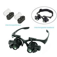 10X 15X 20X 25X Double Eye Glasses Loupe Head Wearing Magnifying Glasses Headset Illuminated Magnifying Glasses Tool With LED Light For Watch Repair Jeweler Electronics Or Instrument Repairs (Without