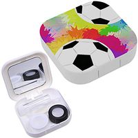 Portable Contact Lens Case Box Travel Kit Mirror + Bottle + Tweezers Container Holder [ White Soccer Balls ]