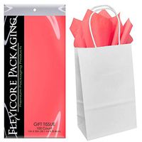 Flexicore Packaging White Kraft Paper Gift Bags & Coral Pink Gift Wrap Tissue Paper Size: 5.25 Inch X 3.5 Inch X 8.5 Inch | Count: 50 Bags | Color: Coral