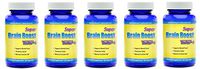 Super Brain Boost Nootropic 1554 Improve Focus Calrity Memory Concentration Contains Ginkgo Biloba St. John's Wort Bacopa Monniera DMAE 60 Capsules 5 Bottles