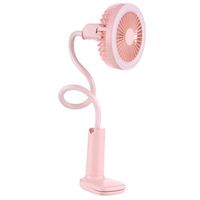 Flysea USB Mini Desk Clip Fan, Small LED Lamp Fan with 1500mAh Battery Rechargeable for Desktop Stroller Office Outdoor Household Backpacking Picnic, Flexible Bendable Portable Fan, Pink