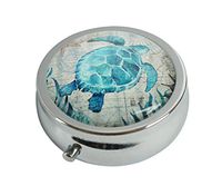 XingBoo Custom New Hot Round Silver Medicine Tablet Pocket Travel Pill Case Vitamin Glass Decorative Box (Sea Turtle)