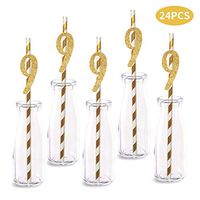 9th Birthday Paper Straw Decor, 24-Pack Real Gold Glitter Cut-Out Numbers Happy 9 Years Party Decorative Straws
