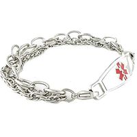 N-Style ID Women's Medical Id Bracelet Personalized Triple Stainless Steel -Red 7.25
