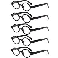 JOSCHOO 5 Pack Retro Round Reading Glasses Mini Small Comfortable Readers for Women Men (5 Black, 2.5)