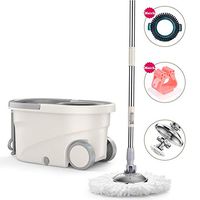 YYBFG Dual Drive Mops Set, 360° Rotating Mop, Innovative Portable Tri-Fold Telescopic Pull Rod for All Floors, with 1 Ground Brush Head and 1 Hanging Buckle