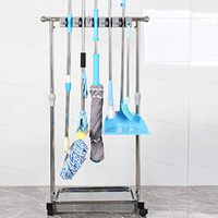 XMZFQ Mop Broom Holder Stainless Steel Standing Floor Clean Tool Hanger Wall Mount Rake,Shovel, Dustpan Organizer Shelf for Garage Garden,Gray