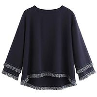 HNTDG Womens Long Sleeve Round Neck Pullover Tops Tiered Fringe Loose Sweatshirt Jumper Blouse Navy