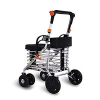 Walking Frame, 4 Wheel Lightweight Aluminium Folding Walker with Padded Seat Lockable Brakes Trolley