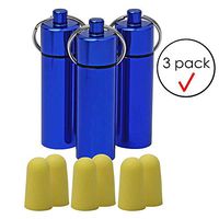 Aluminum Waterproof Slim Pill Drug Holder Container Bottle, Pillbox Case Medicine Outdoor Survival Nitroglycerin plus Earplugs, Keychain Fob 3-Pack (Sapphire Blue)