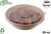 600 Count - EcoQuality 29oz Round Disposable Bowls with Microwavable Lids Natural Sugarcane Bagasse Bamboo Fibers Sturdy Compostable Eco Friendly Environmental Paper Plastic Bowl Alternative Tree Free