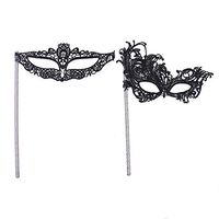 Monrocco 2Pcs Lace Womens Masquerade Mask Halloween Venetian Mask Venetian Costume Christmas Party Mask on a Stick,Black