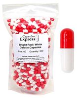 Capsules Express- Size 00 Red and White Empty Gelatin Capsules 500 Count - Kosher and Halal Certified - Gluten-Free Pure Bovine Gelatin Pill Capsule - DIY Powder Filling