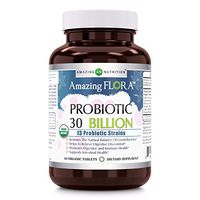 Amazing Flora - USDA Certified Organic Probiotic - 60 Organic Tablets - Restores The Natural Balance of Good Bacteria - Helps to Relieve Digestive Discomfort & Promotes Immune Health(30 Billion (13 Strains))
