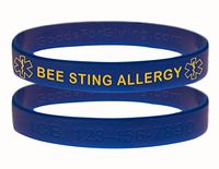 Custom Bee Sting Allergy ID Bracelet Wristbands - 2 Pack - Blue - 8 Inches - Standard