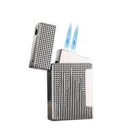 Double Torch Flames Cigar Lighter with Cigar Punch (Nickel)