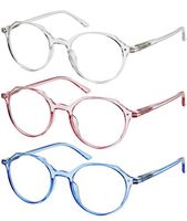 Reading Glasses 3 Pack Womens Fashion Readers Set of Crystal, Clear Pink, and Clear Blue +1.25