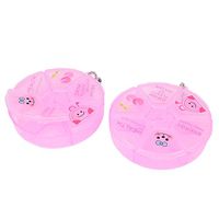 3 Compartment Round Pill Storage Box Holder 2 Pcs Clear Pink