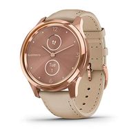 Garmin vívomove Luxe, Hybrid Smartwatch with Real Watch Hands and Hidden Color Touchscreen Displays, Rose Gold with Light Sand Leather Band