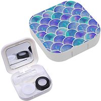 Portable Contact Lens Case Box Travel Kit Mirror + Bottle + Tweezers Container Holder [ Watercolor Rainbow Scales Mermaid ]