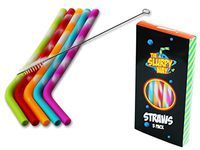 Reusable Silicone Straws Set of 5 – Colorfully Striped, Flexible Fun Silicone Drinking Straws for Kids, Parties, Tumblers – FDA Approved, BPA-Free, Eco-Friendly Portable Silly Straws by The Slurpy Way