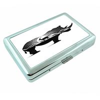 Rhino Art Black White Em1 Hip Silver Cigarette Case Id Holder Metal Wallet 4" X 2.75" RFID Protection
