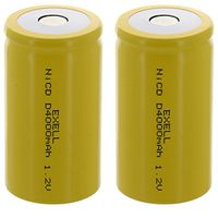 2x Exell D Size 1.2V 4000mAh NiCD Flat Top Rechargeable Batteries for meters, radios, hybrid automobiles, high power static applications (Telecoms, UPS and Smart grid), radio controlled devices