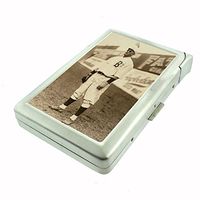 Perfection In Style Metal Cigarette Case with Built in Lighter Vintage Baseball Design 005