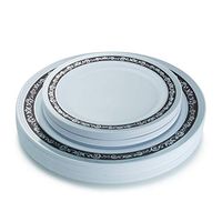 Posh Setting Royal Collection Combo Pack China Look White, Silver/Black Plastic Plates (Includes 4 Packs of 10 Plates, 20 10.25'' Dinner Plates and 20 7.25'' Salad Plates) Fancy Disposable Dinnerware