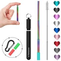 Sunnywoo Collapsible Reusable Straws,Portable Stainless Steel Metal Drinking Foldable Straw with Black Travel Case & Cleaning Brush & Keychain & Silicon Tips for Adults and Kids (Rainbow Straw)