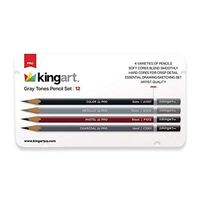 KINGART 345-12 Gray, Metal Tin Case, Set of 12 Unique Colors Grey Tone Pencils, Assorted 12 Piece