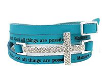 4031183 Matthew 19:26 Leather Wrap Cross Bracelet Scripture with God All Things are Possible