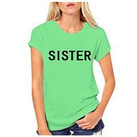 Meikosks Ladies Crewneck Short Sleeve Tops Best Friend Letters Printed Pullover Causal T Shirt Green