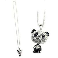 Silver Rhinestone Fashion Women Necklace Jewelry Sweater Chain Panda Pendant Beautiful Cute Stylish Simple Lovely Jewerly Aesthetic Beads Accessory Daily Best