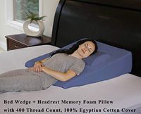 InteVision Extra Large Bed Wedge Pillow (33" x 30.5" x 7.5") & Headrest Pillow in ONE Package - 100% Egyptian Cotton Cover - Helps Relief from Acid Reflux, Post Surgery - 2" Memory Foam Top