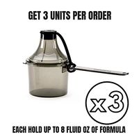 The Scoopie (3 Count, 8 Ounces Per Unit, Black) Travel Ready Supplement Container, On The Go Powder Formula Storage, Scoop with Attached Funnel Dispensing System for Baby Bottles and Water Bottles